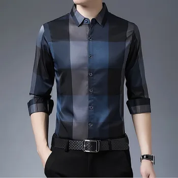 2023 Ziemas Plīša Sabiezējumu Lakrosa Vīriešu Apģērbu Svītrainām Long Piedurknēm Krekls Turn-down Colllar Biznesa Gadījuma Modes Topi