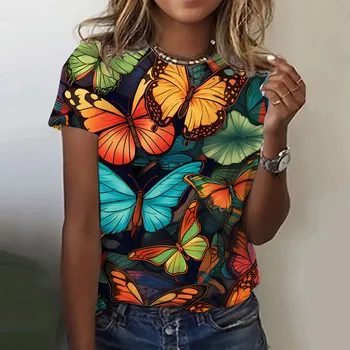 2023 Modes Sievieti T Krekls 3D Tauriņš Drukāt Apkalpes Kakla Īsām Piedurknēm Tee Luksusa Sieviešu T-krekli, Lielgabarīta Y2k Apģērbs Meitenēm