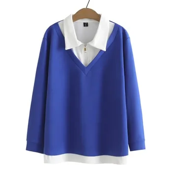 Plus Lieluma Sieviešu Krekls 2023 Pavasara Modes Viltus Divas Gabals pelēkā vārna Bloķēt Krāsā ar garām Piedurknēm Topi Lielgabarīta Līkne Drēbes RFER