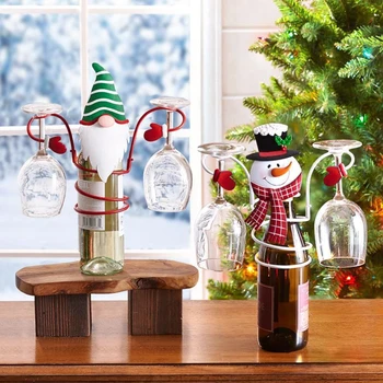 Jaunais Ziemassvētku Vīna Pudeļu Stikla Turētāji Xmas Tēmu Apdare, 3 Veidi, pēc Izvēles Pakaramie Bāra Vīna Pagrabs Kabinets