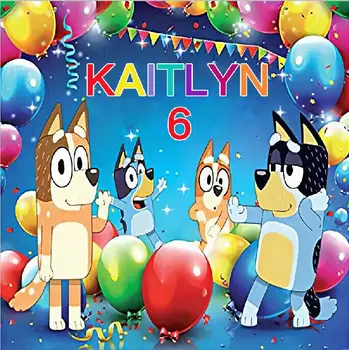 6x6ft Personalizētu Karikatūra Suņi Zilā Heeler laimes Dzimšanas dienā, Balonus Pielāgotus Foto Studijas Fons Fons Vinila 180cm x 180cm