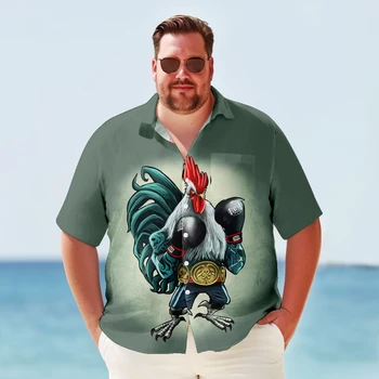 Liela & Garš Havaju Krekls Vīriešiem Vintage Kaujas Gailis Drukāt Vasarā Plus Lieluma Īsām Piedurknēm Lielgabarīta Apģērbu Y2kStreetwear