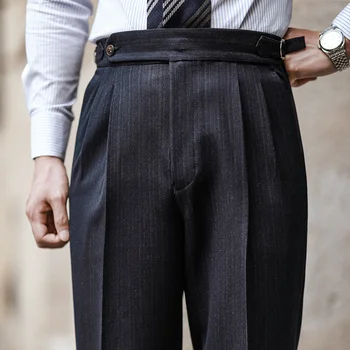 Augsta Vidukļa Biznesa Kleitu Bikses Vīriešu Potītes Garums Biroja Sociālo Slim Fit Uzvalks Elsas Pantalones Hombre Classic Streetwear Bikses